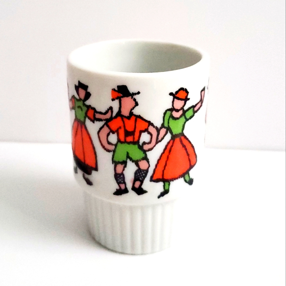 VTG JAPAN Porcelain Toothpick / Matches Holder European German Folk Art Dancers